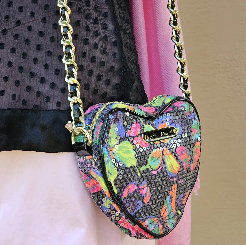 Betsy Johnson Nylon & Sequined Crossbody Faux Leather Purse
